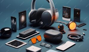 Futuristic Gadgets Showcase a lineup of sleek and modern technological ... Futuristic Gadgets Showcase a lineup of sleek and modern technological ...